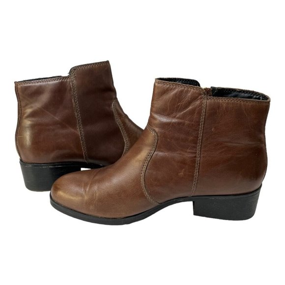 Cougar Boots Womens 7M Brown Leather Gold Tone Zip Almond Toe Block Ankle Shaft - Picture 6 of 10